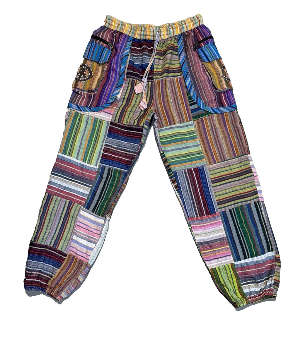 NWOT Patchwork Jogger Pants with Elastic, Drawstring Waist, Size M